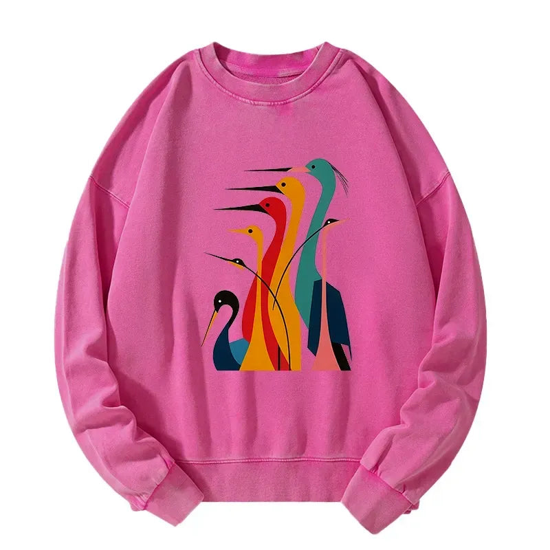 Ukiyo-e Cranes Sweatshirt for Casual Daily Wear