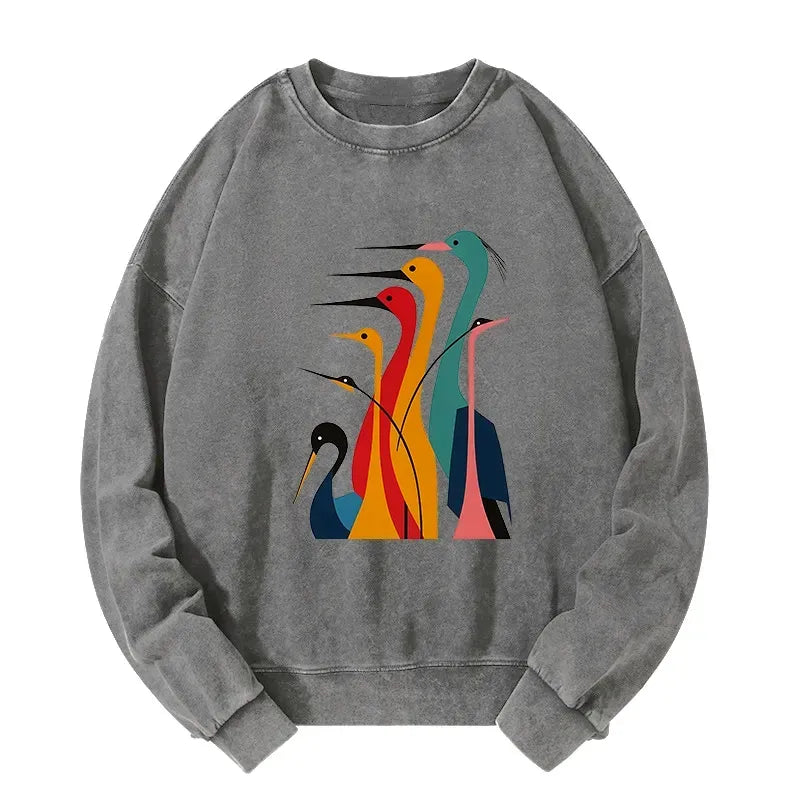 Ukiyo-e Cranes Sweatshirt for Casual Daily Wear