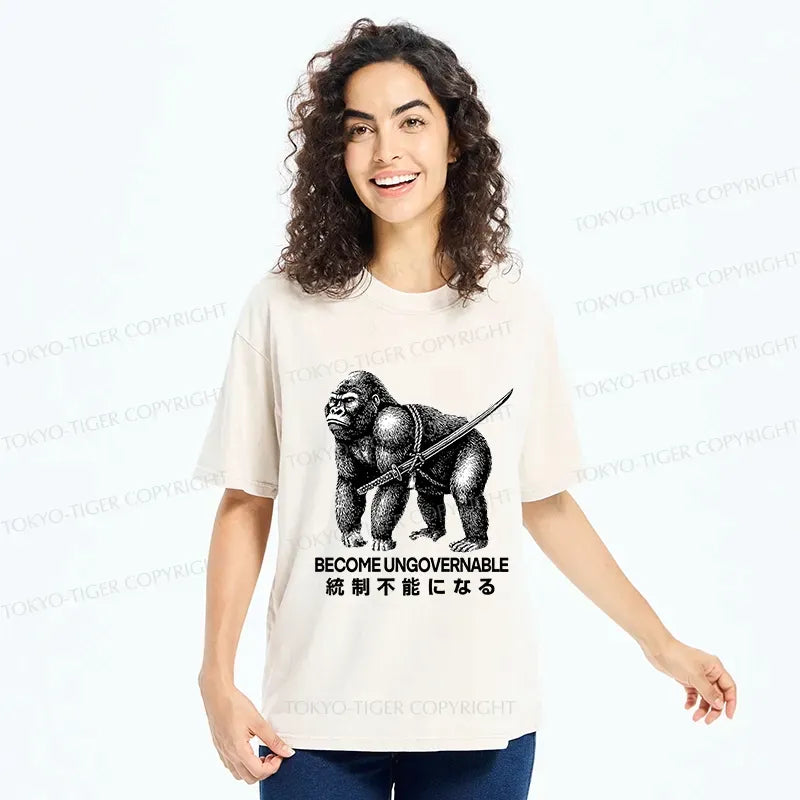 Kyoto-Lion Gorilla Become Ungovernable Washed T-Shirt