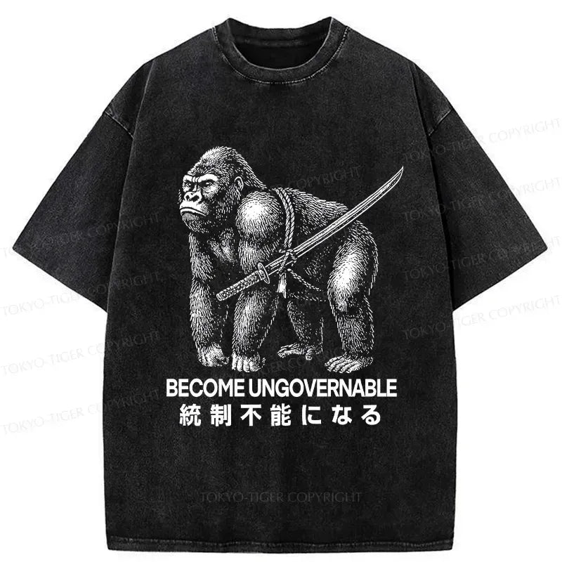 Kyoto-Lion Gorilla Become Ungovernable Washed T-Shirt