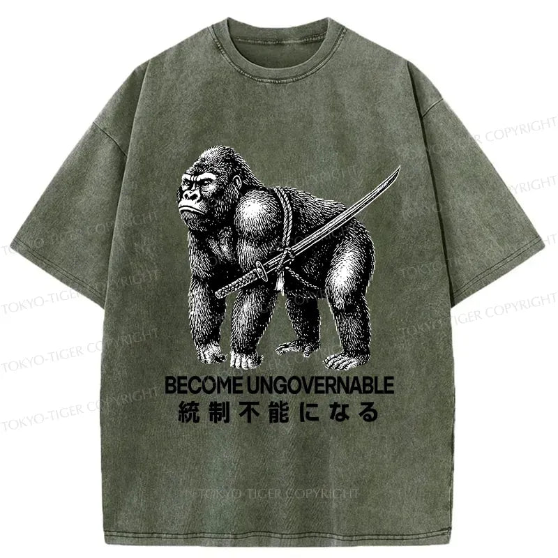 Kyoto Lion Gorilla Washed T-Shirt for Streetwear