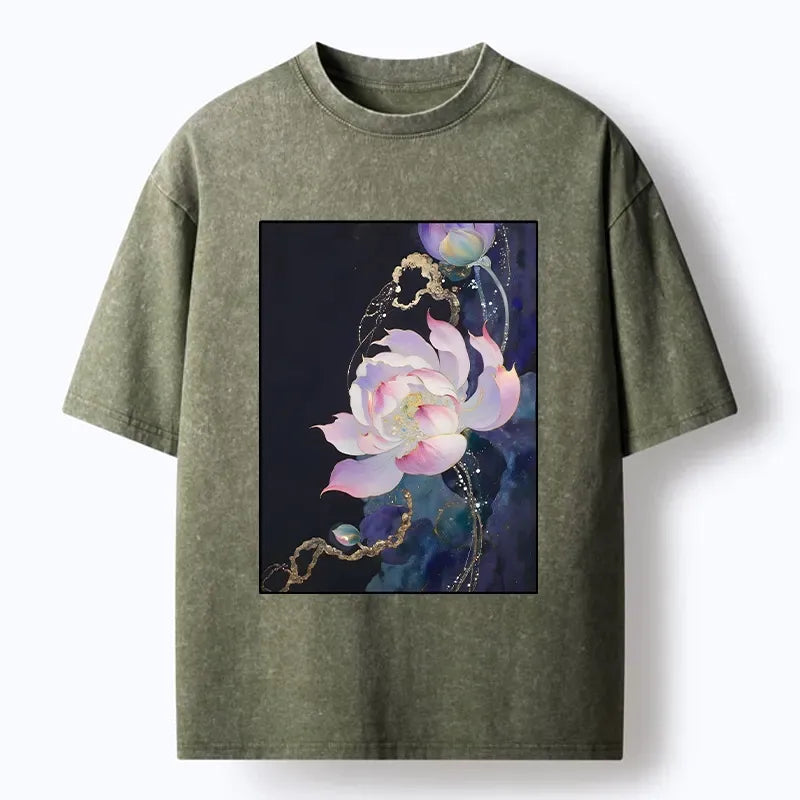 Japanese lotus art gold foil t-shirt