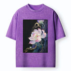 Kyoto-Lion Elegant Lotus Art With Gold Foil Washed T-Shirt