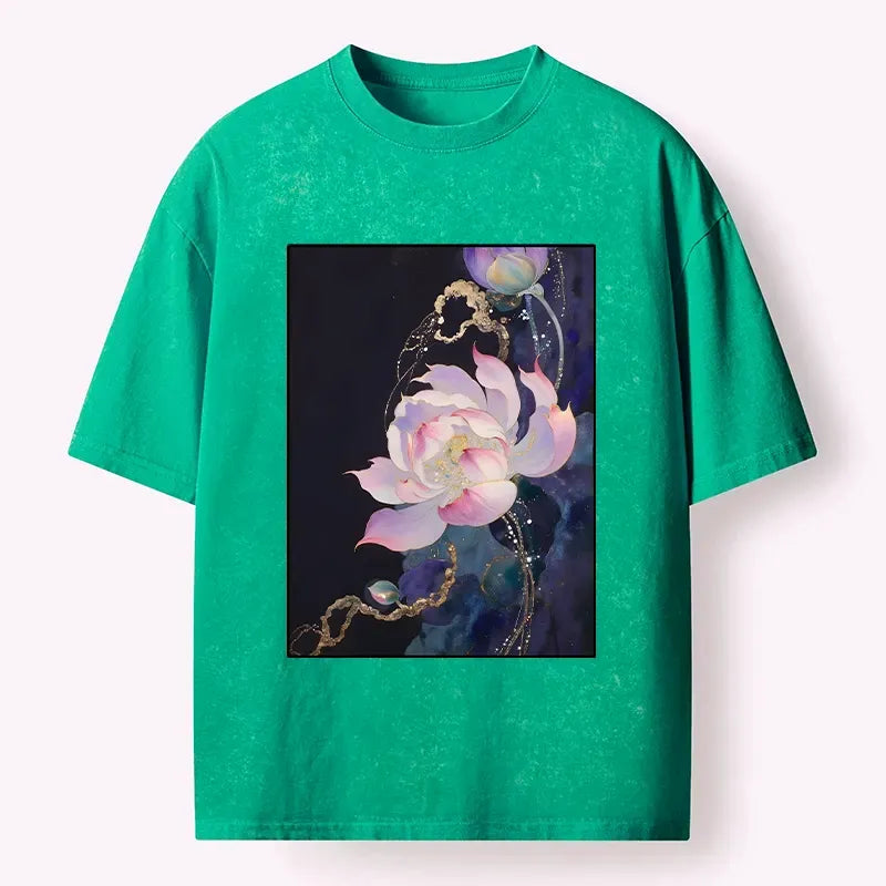 Japanese lotus art gold foil t-shirt