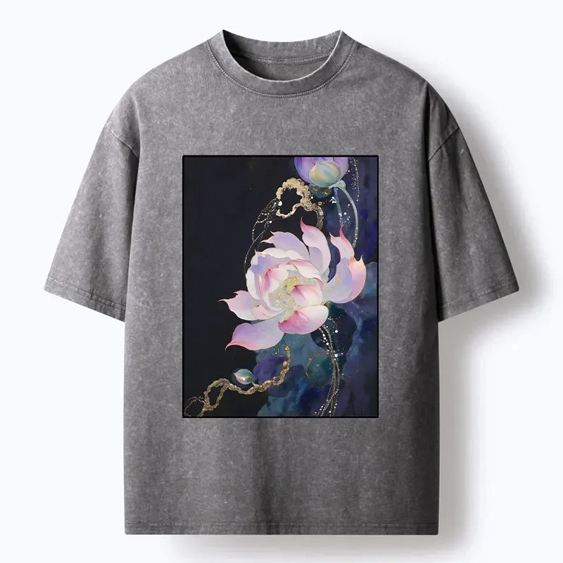 Japanese lotus art gold foil t-shirt