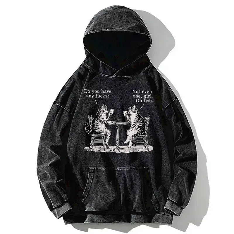 Kyoto-Lion Cat Poker Night Washed Hoodie