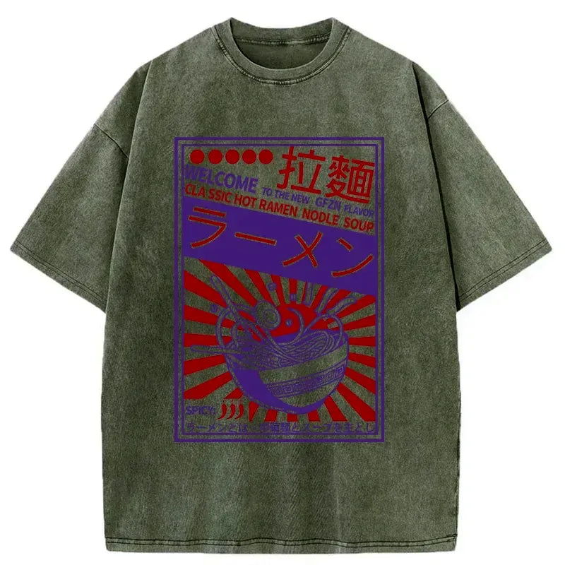 Kyoto-Lion Vintage Ramen Poster Washed T-Shirt