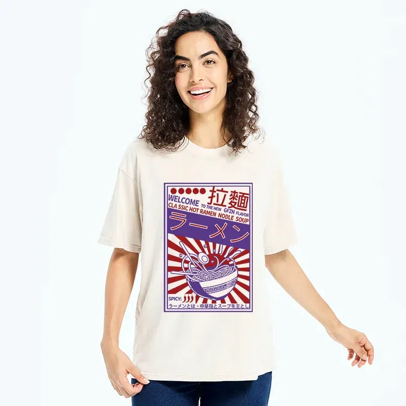 Kyoto-Lion Vintage Ramen Poster Washed T-Shirt