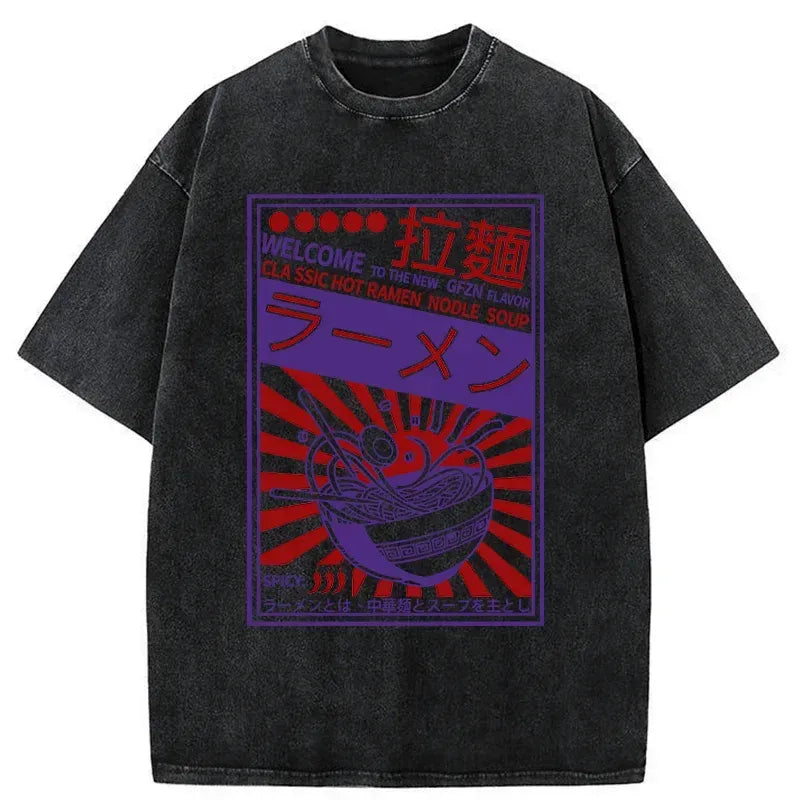 Kyoto-Lion Vintage Ramen Poster Washed T-Shirt