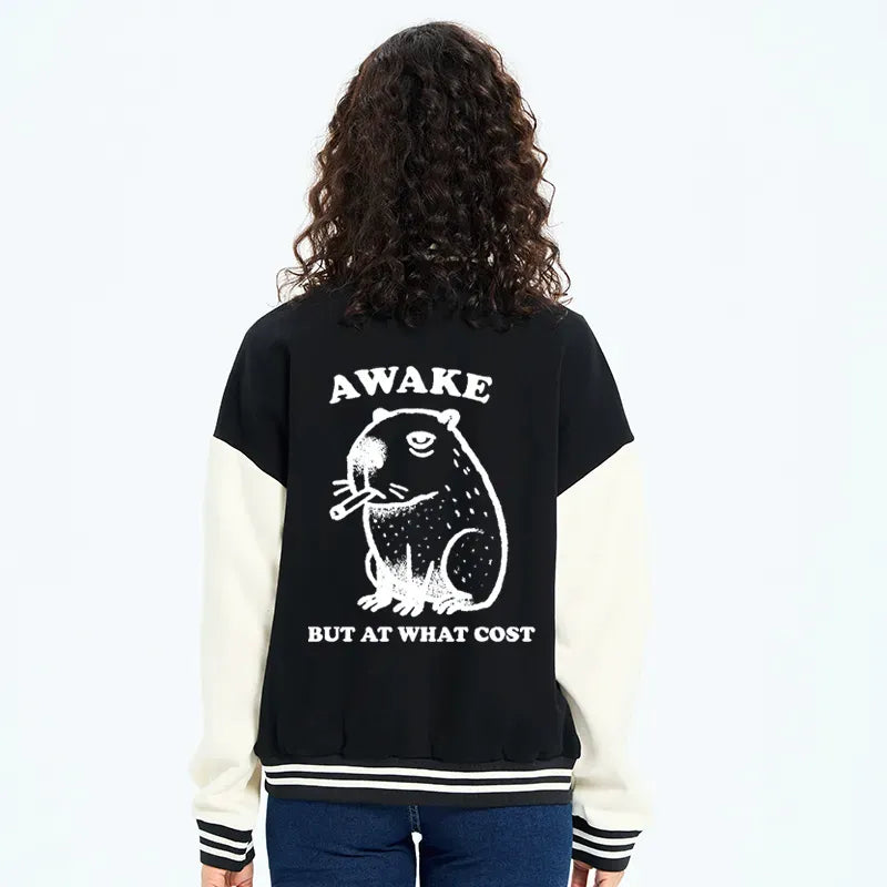 Kyoto-Lion Smoking Capybara Embroidery Varsity Jacket