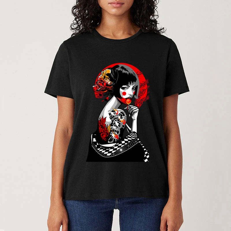 japanese geisha unisex t-shirt for daily wear