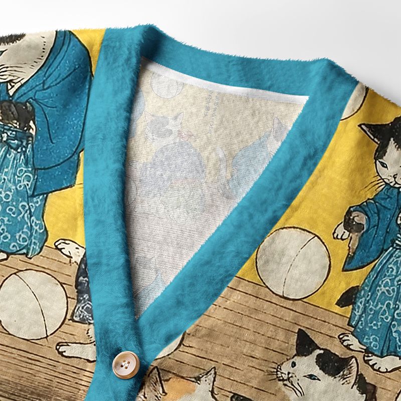 Kyoto-Lion Cats In Kimonos: A Tale Of Grace And Mischief Ugly Cardigan Sweater
