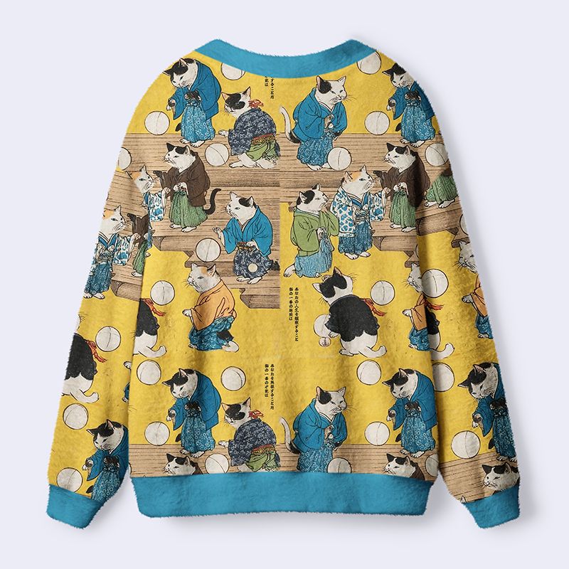 Kyoto-Lion Cats In Kimonos: A Tale Of Grace And Mischief Ugly Cardigan Sweater