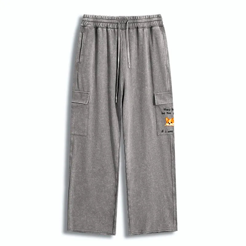 Kyoto-Lion Funny Short Dog Joke Washed Utility Sweatpants