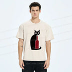 Kyoto-Lion Black Cat And Wine Washed T-Shirt