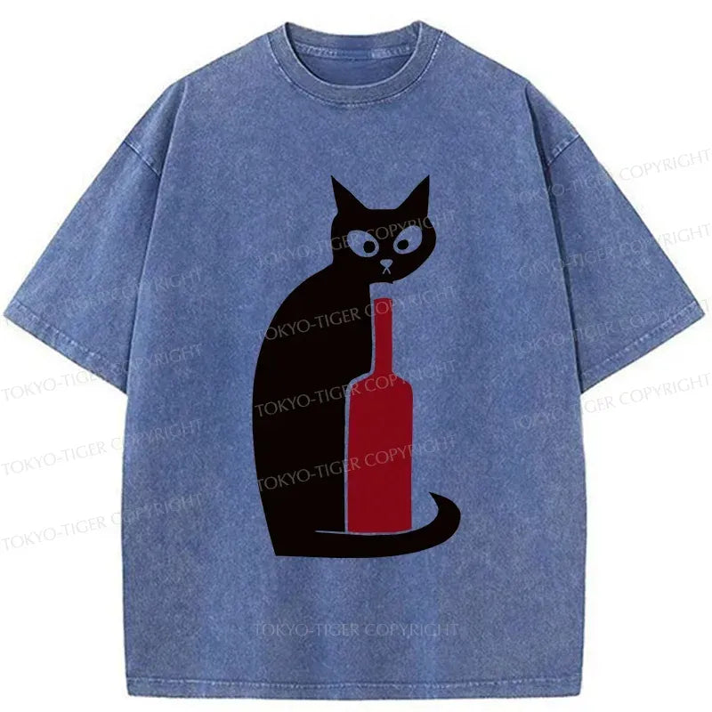 Washed Black Cat T-Shirt for Streetwear