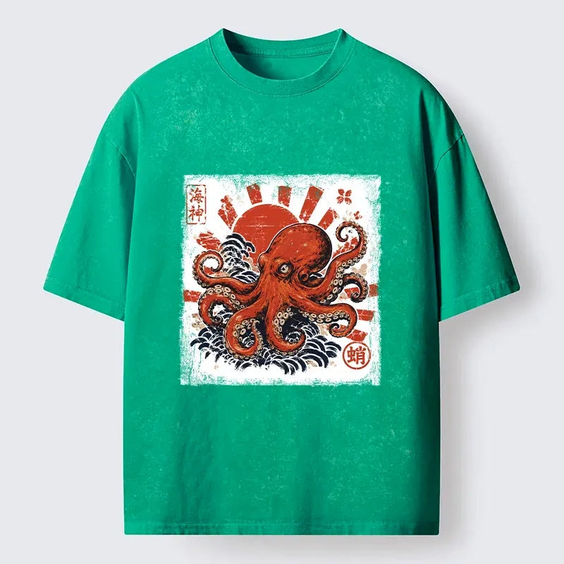 Washed Red Octopus T-Shirt for Summer