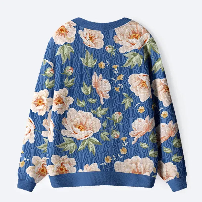 Kyoto-Lion Flowers In The Waves Ugly Cardigan Sweater