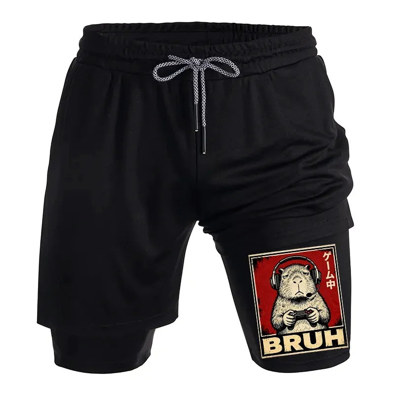 Kyoto-Lion Funny Capybara Playing Games Training Shorts