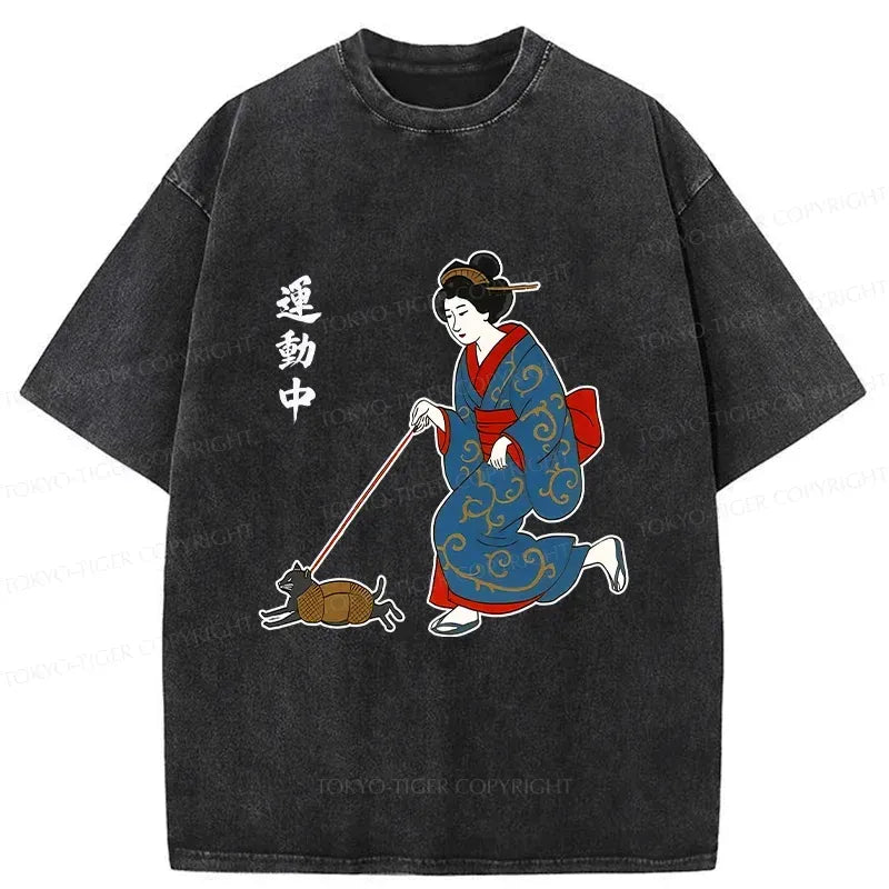 Japanese Geisha Cat T-Shirt for Daily Wear