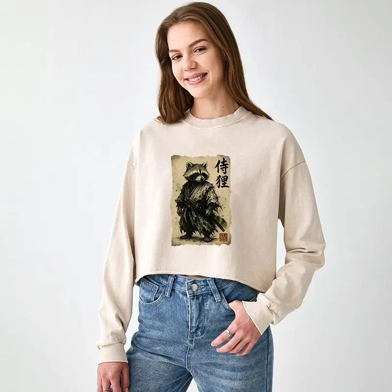 Retro Washed Crop Sweatshirt for Women