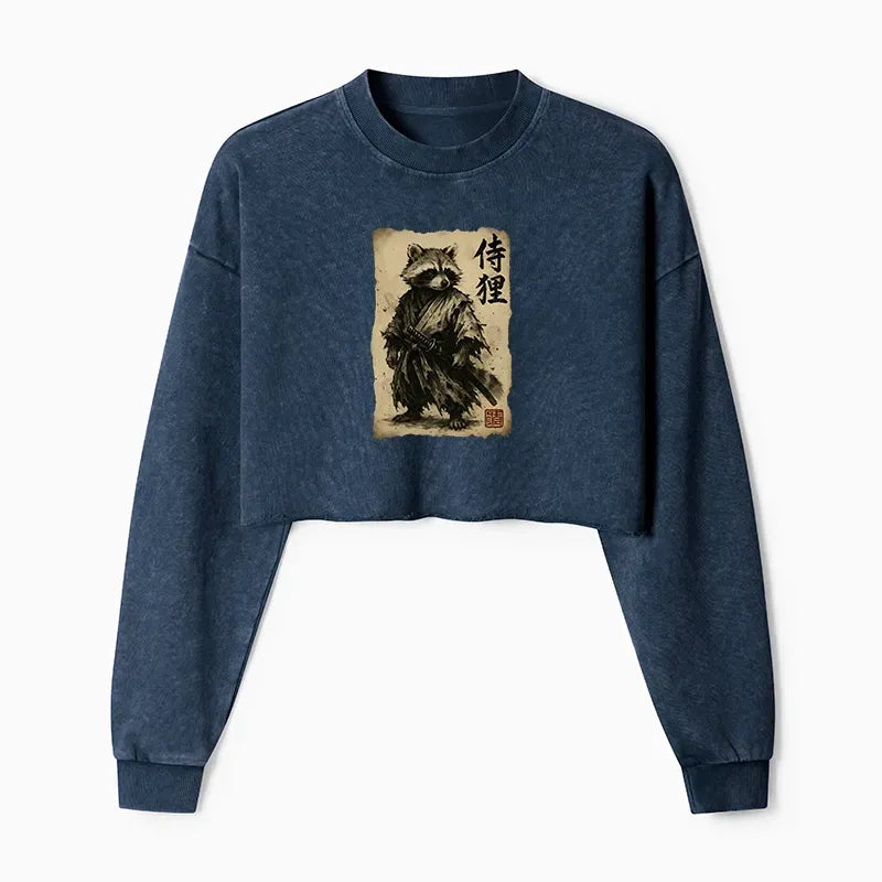 Japanese Raccoon Samurai Crop Sweatshirt