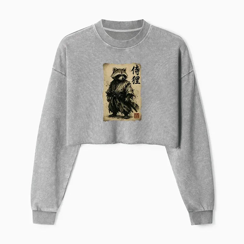 Japanese Raccoon Samurai Crop Sweatshirt
