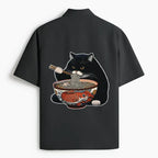 Kyoto-Lion Fat Cat Eating Ramen Work Shirt