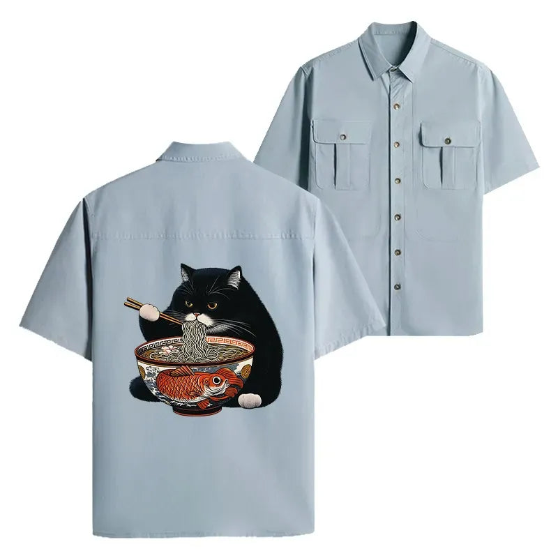 Japanese Fat Cat Ramen Work Shirt