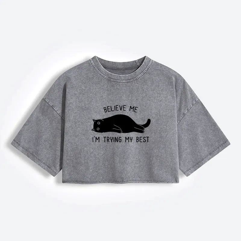 Kyoto-Lion When Life Is Hard Nap First Women's Washed Crop T-Shirt
