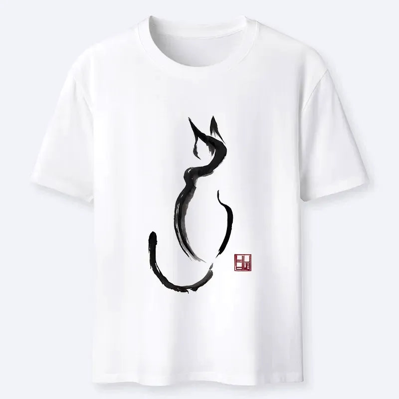 Minimalist Japanese Cat Streetwear Tee