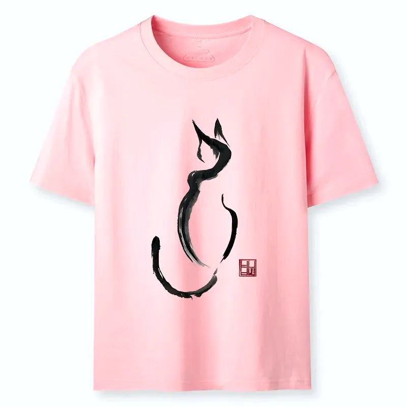 Minimalist Japanese Cat Streetwear Tee