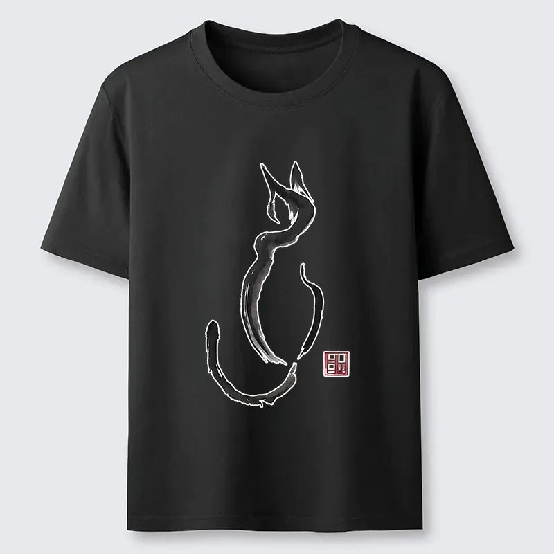 Minimalist Japanese Cat Streetwear Tee