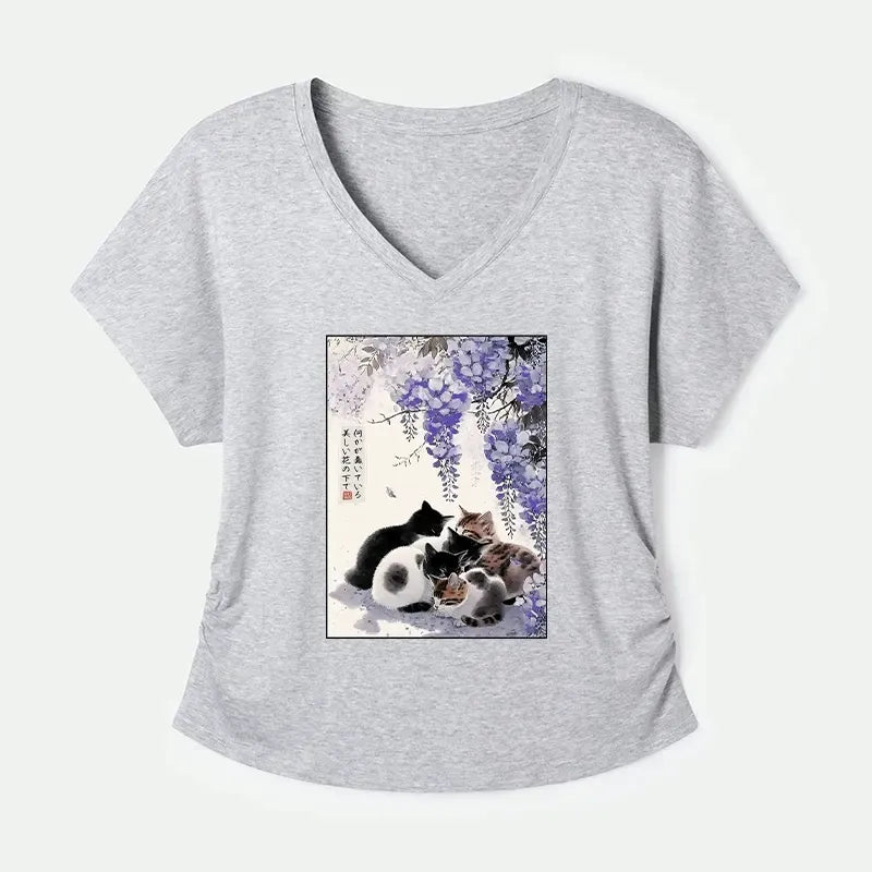 Vintage Kyoto Cats T-Shirt for Summer Gift