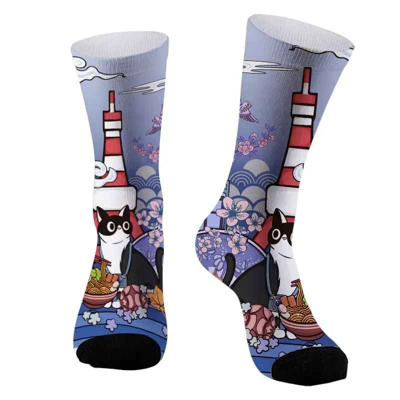 Kyoto-Lion Tokyo Tower Landscape With Cat Socks