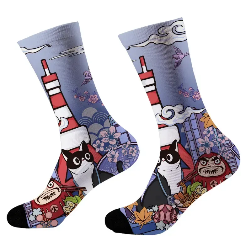Kyoto-Lion Tokyo Tower Landscape With Cat Socks