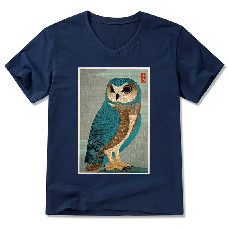 vintage owl woodblock v-neck t-shirt