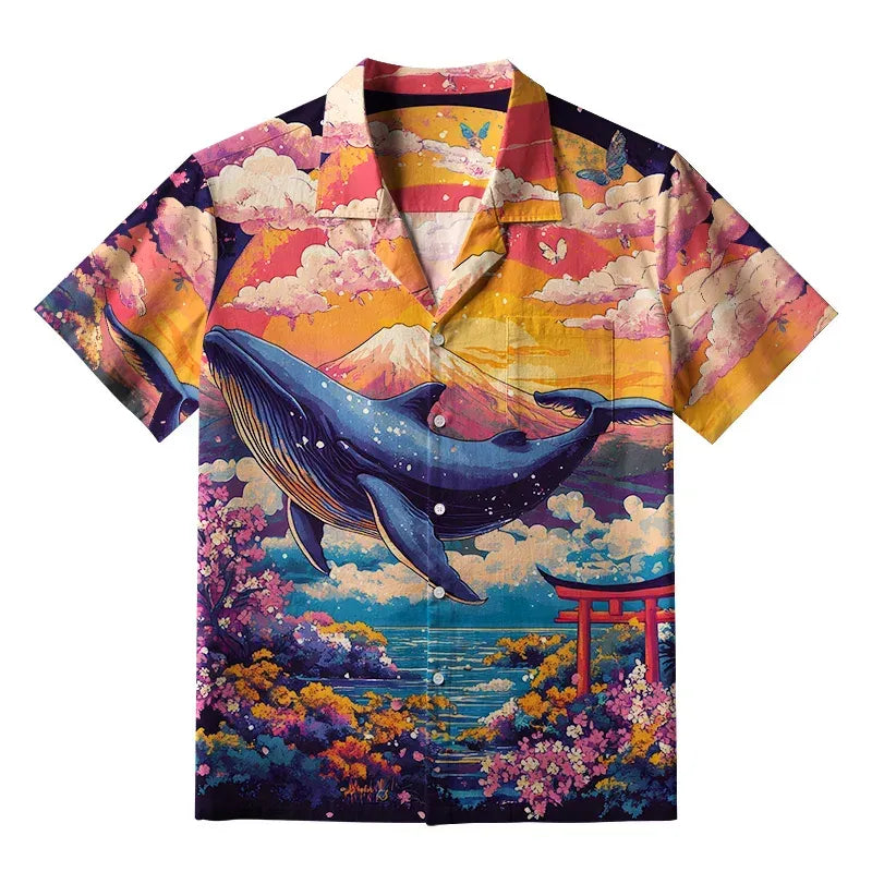 Comfortable Japanese Lion Whale Hawaiian Shirt