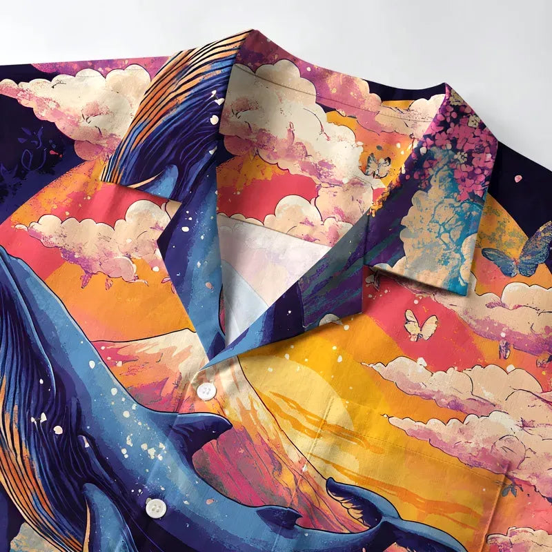Comfortable Japanese Lion Whale Hawaiian Shirt
