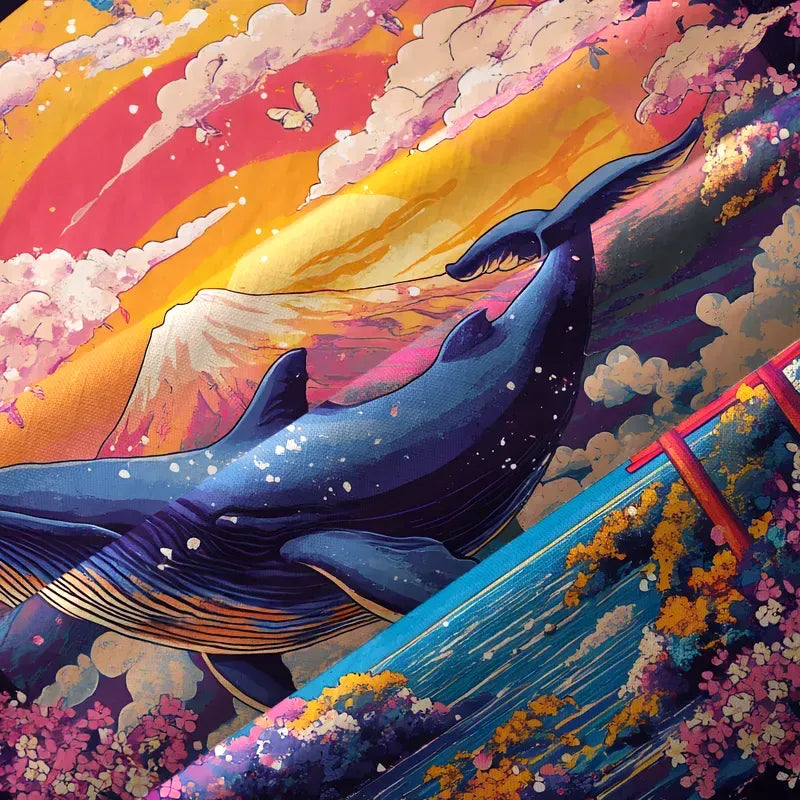 Kyoto-Lion Whale Over The Sea Of Flowers Aloha Hawaiian Shirt