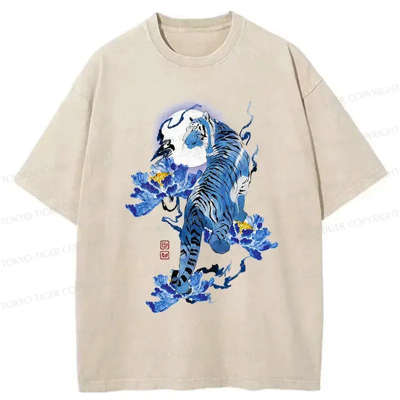 Vintage Japan Blue Tiger T-Shirt for Street Style