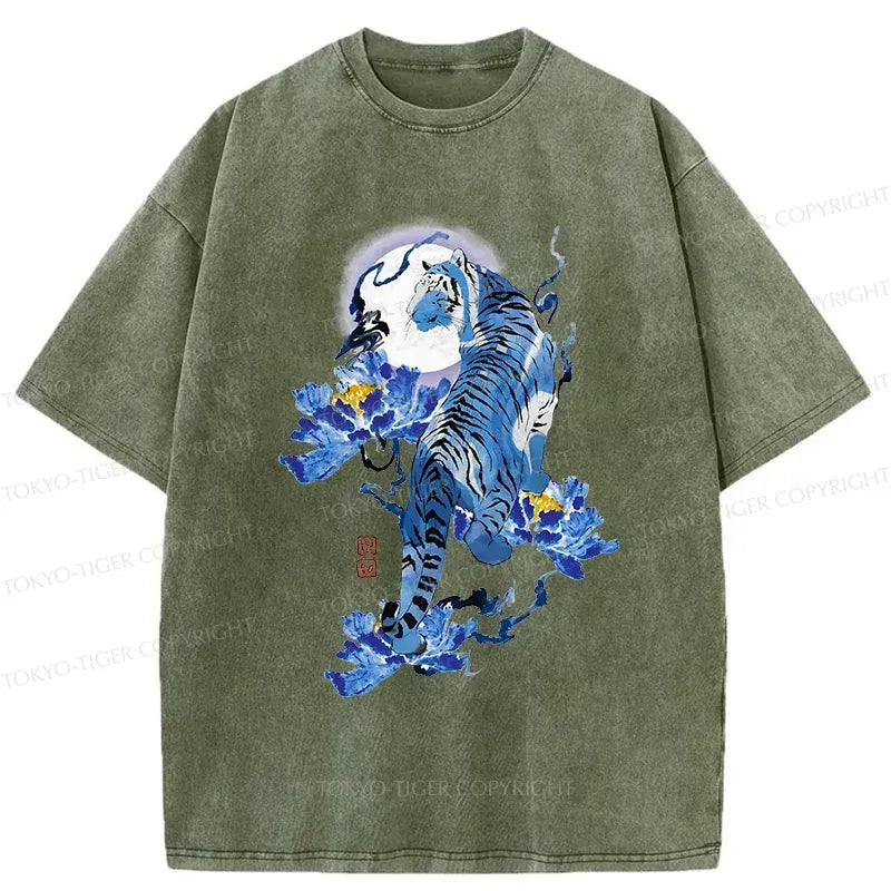 Kyoto-Lion Japan Blue Tiger Washed T-Shirt