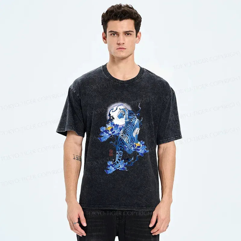 Vintage Japan Blue Tiger T-Shirt for Street Style