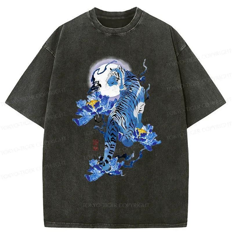 Vintage Japan Blue Tiger T-Shirt for Street Style