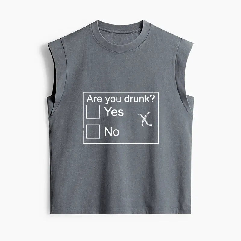 Kyoto-Lion Confused Drunk Checkbox Graphic Women's Washed Tank Tops