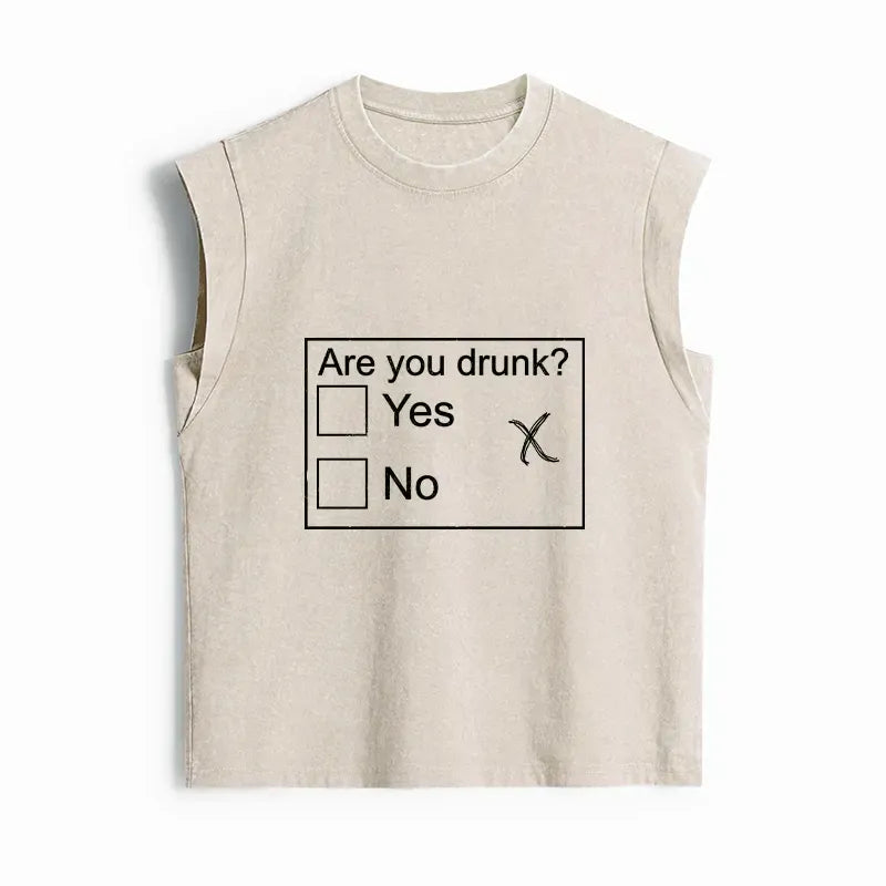 Kyoto-Lion Confused Drunk Checkbox Graphic Women's Washed Tank Tops