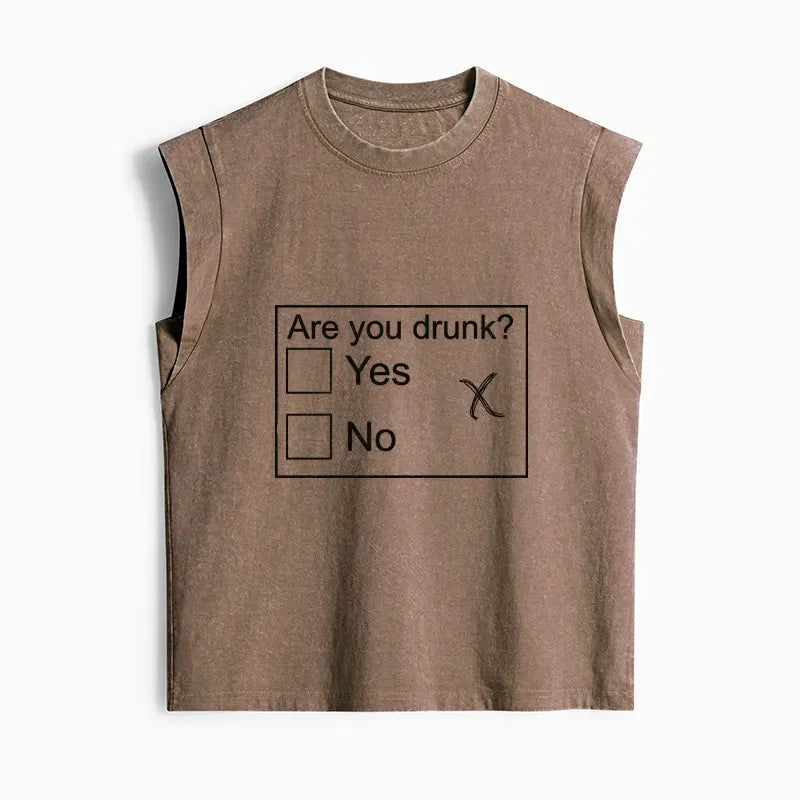 Kyoto-Lion Confused Drunk Checkbox Graphic Women's Washed Tank Tops