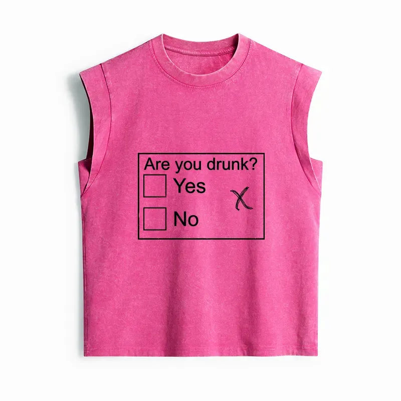 Kyoto-Lion Confused Drunk Checkbox Graphic Women's Washed Tank Tops