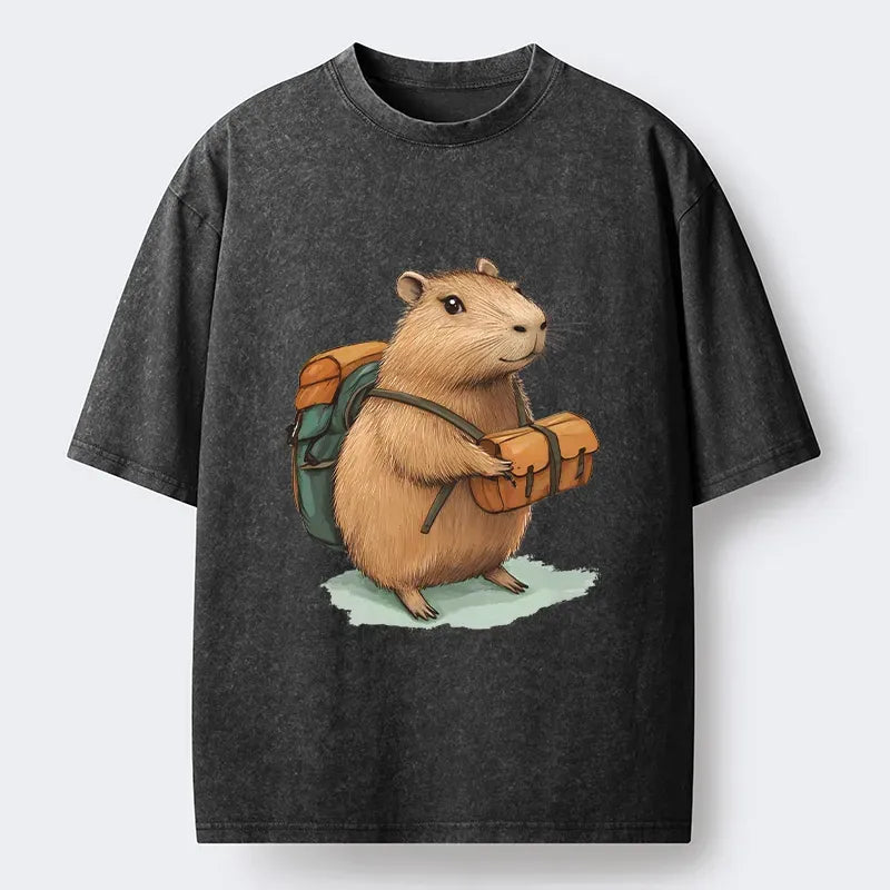 Kyoto-Lion Traveling Capybara Japan Washed T-Shirt