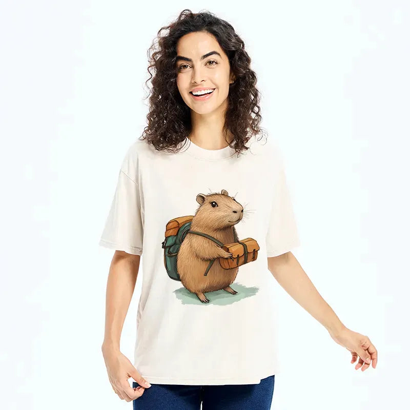 Vintage Japanese Capybara Washed T-Shirt for Summer